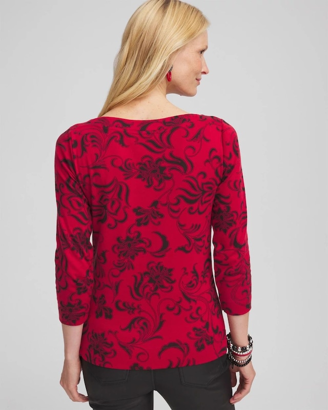 Swirl 3/4 Sleeve Bateau Neck Tee - image 3